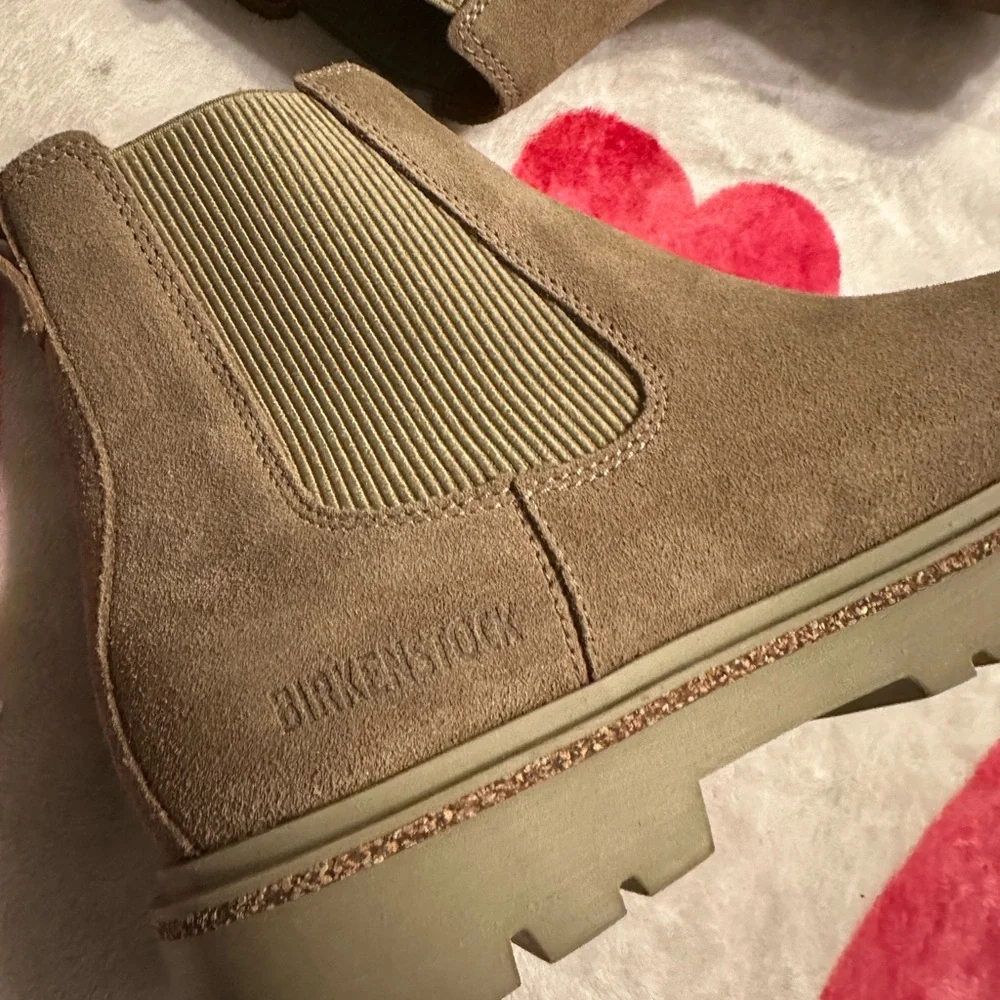 NEW BIRKENSTOCK HIGHWOOD SLIP ON SUEDE ANKLE BOOTS IN TAUPE